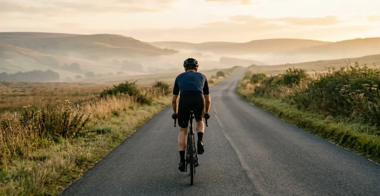 Cycliste sur route en position dynamique cherchant la performance