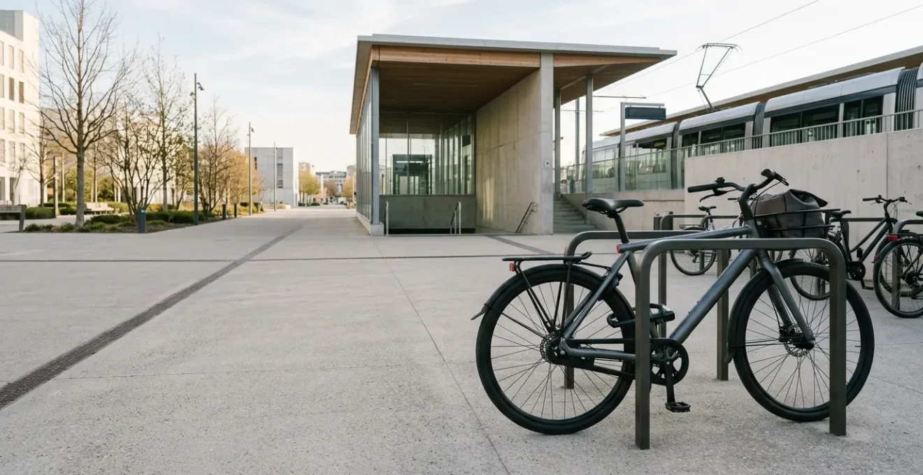 Cycliste en mobilité urbaine combinant vélo et transports en commun