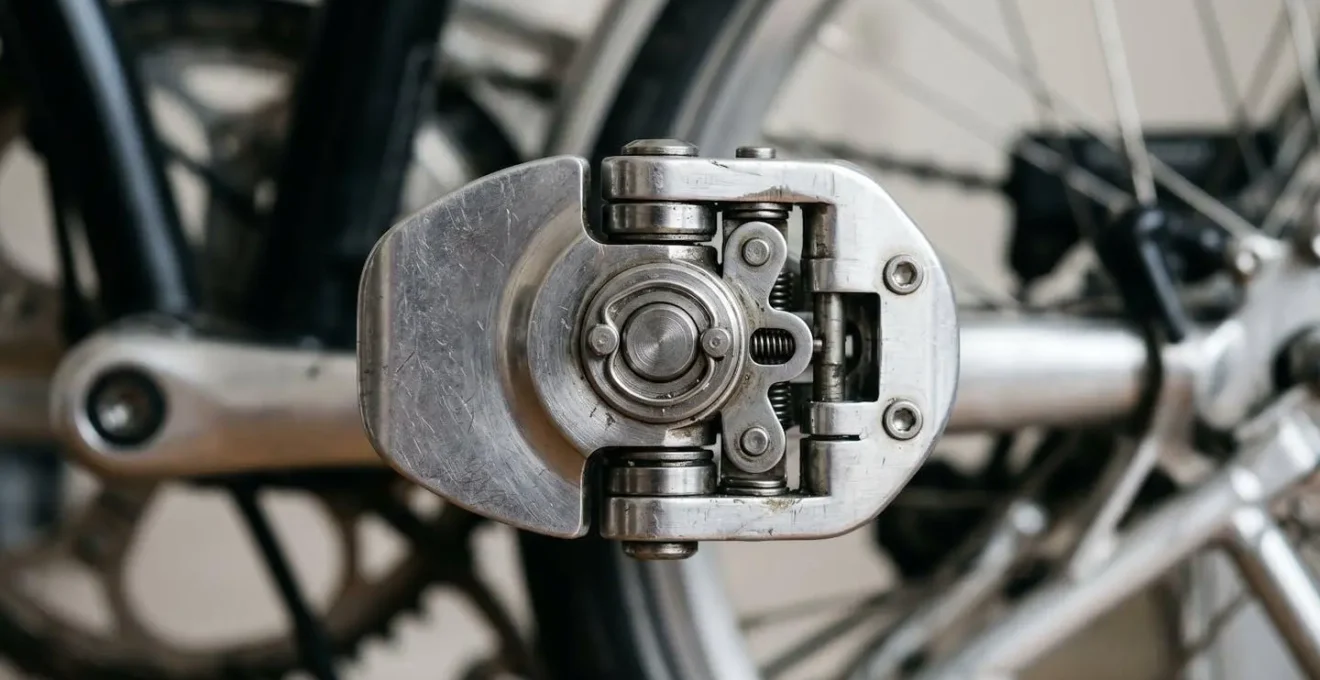 Détail macro des mécanismes de pliage d'un vélo pliant haut de gamme