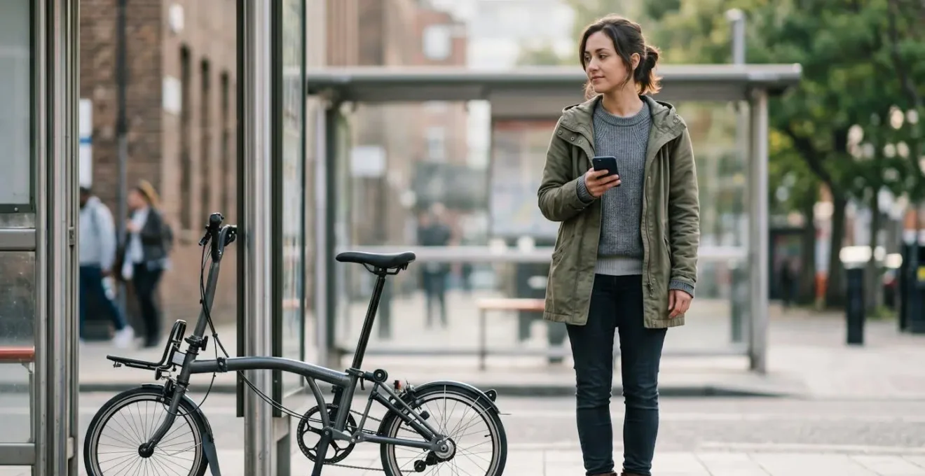 Cycliste consultant une application de transport en temps réel avant de partir