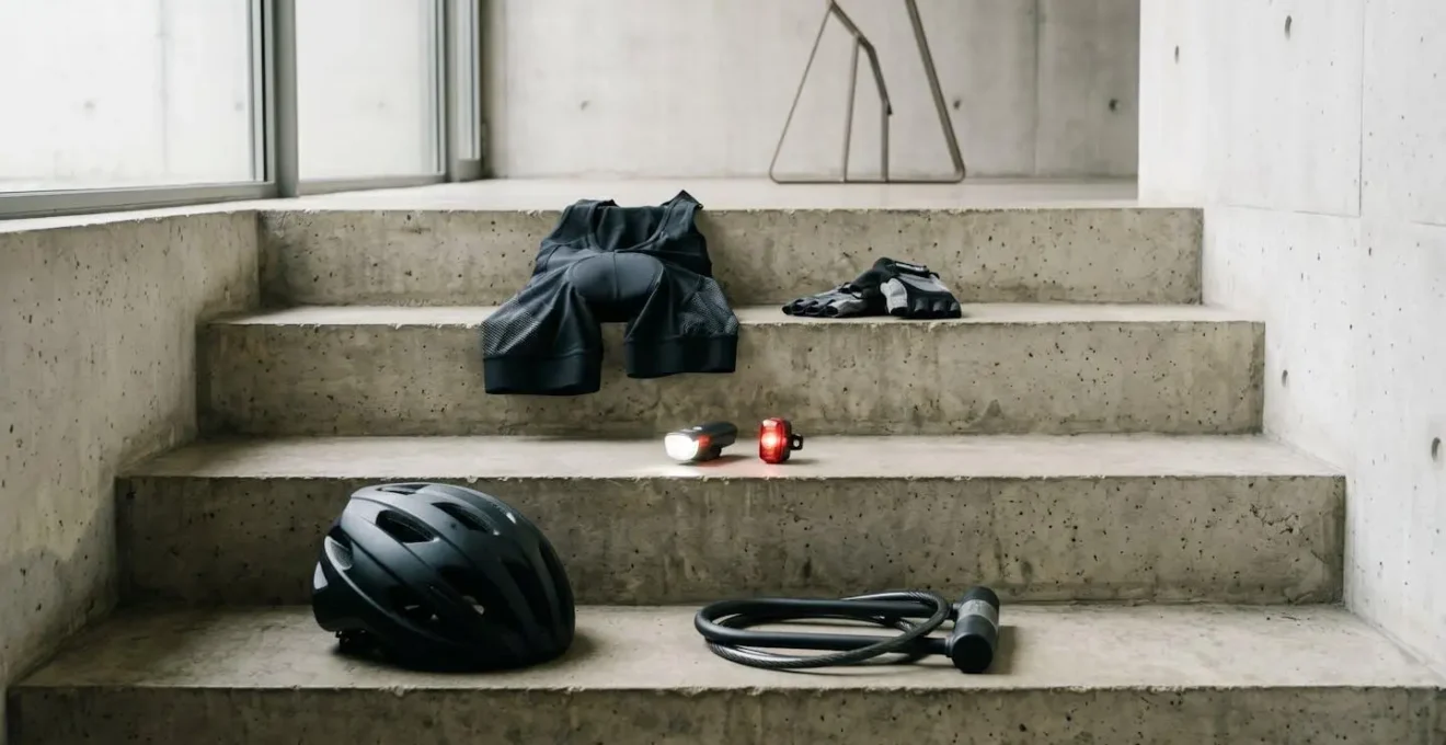 Pyramide visuelle montrant la hiérarchie des équipements vélo essentiels