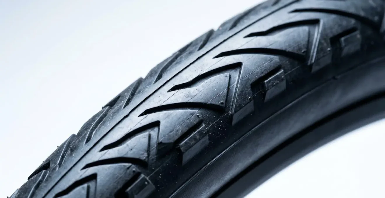 Gros plan sur la texture et la structure d'un pneu de vélo performant