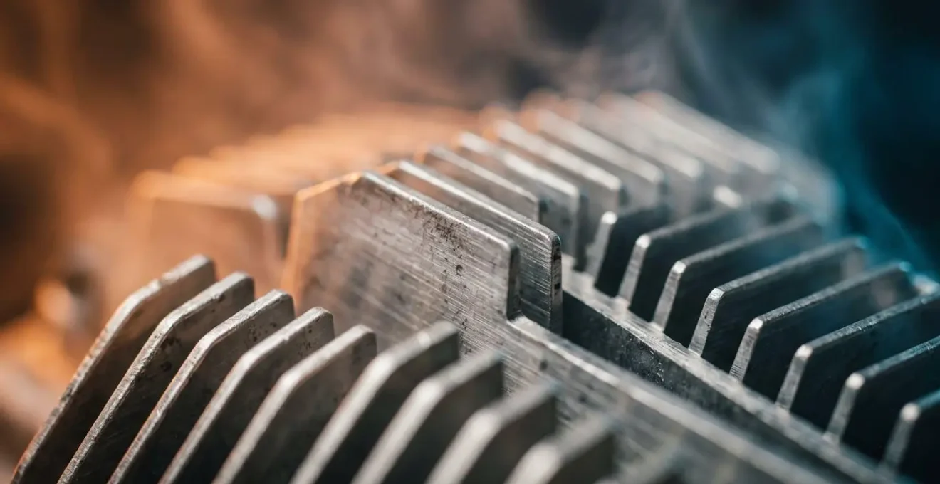 Vue macro des ailettes de refroidissement d'un moteur de VAE premium avec effet de dissipation thermique